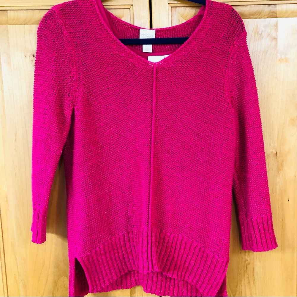 Women's Chico’s V-Neck Hot Pink Knit Sweater